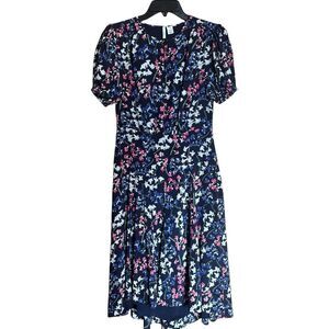Lewit Midi Dress Womens 2 Multicolor Floral Print Silk Valentines Cocktail